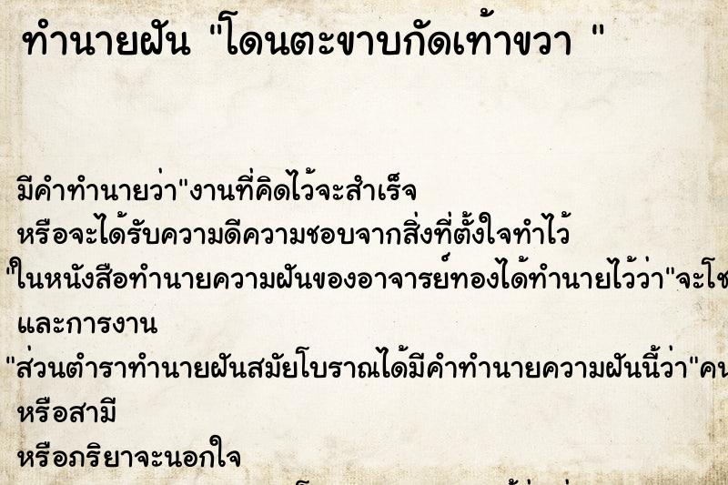ทำนายฝัน โดนตะขาบกัดเท้าขวา 